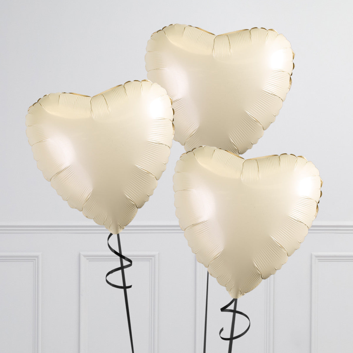 Black Bow Ivory Hearts Inflated Foil Balloon Bunch