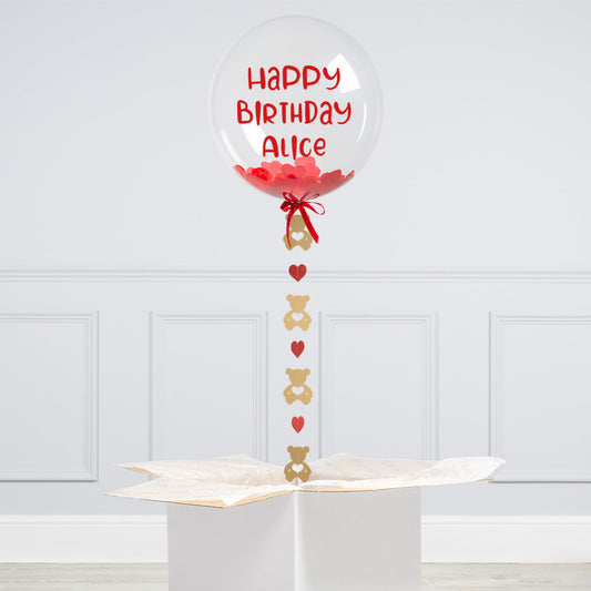 Personalised Red Heart Confetti Inflated Bubble Balloon