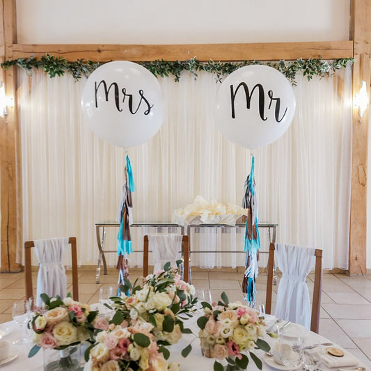 Set of 2 Mr & Mrs Wedding Giant Balloons Bespoke Tassel Tail