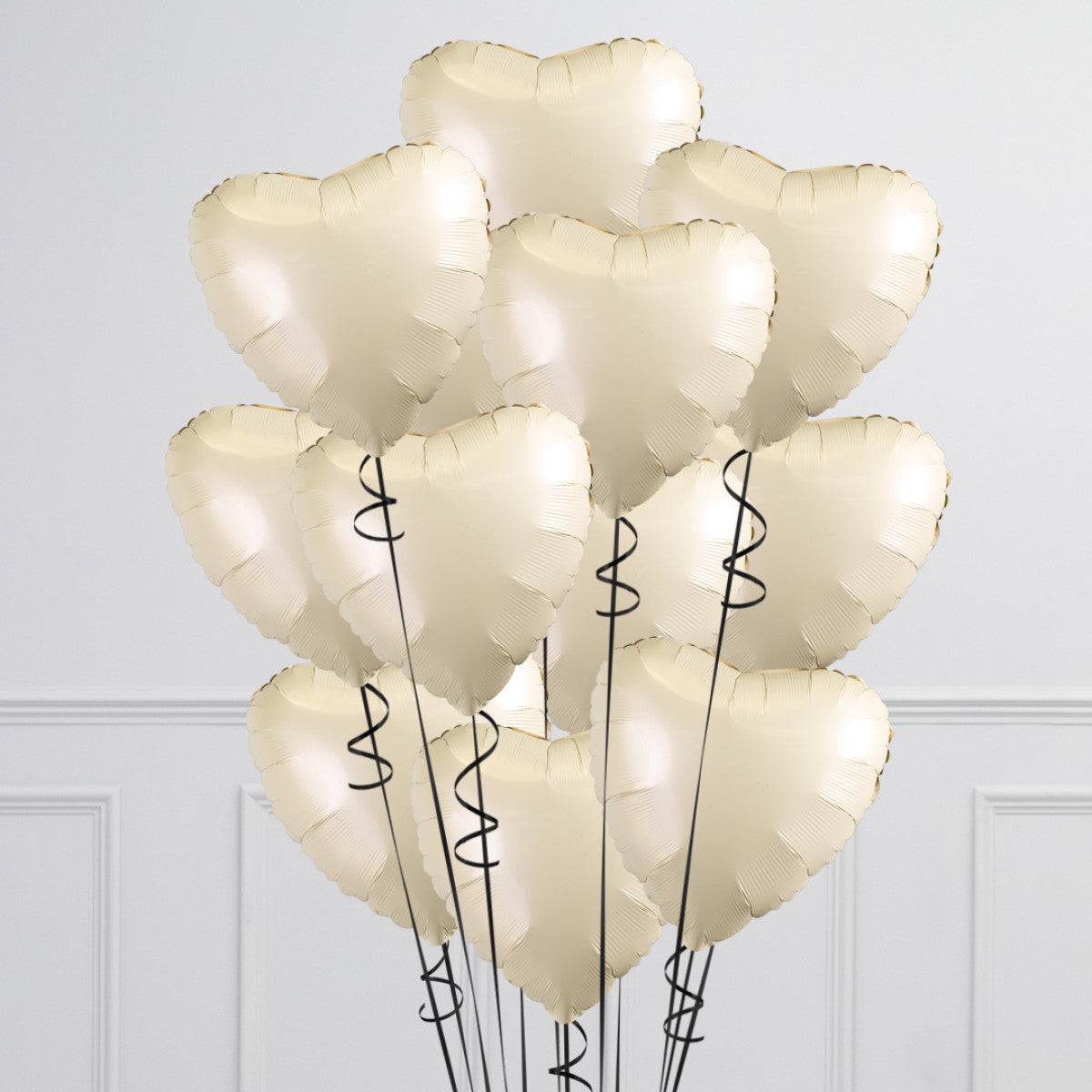 Black Bow Ivory Hearts Inflated Foil Balloon Bunch