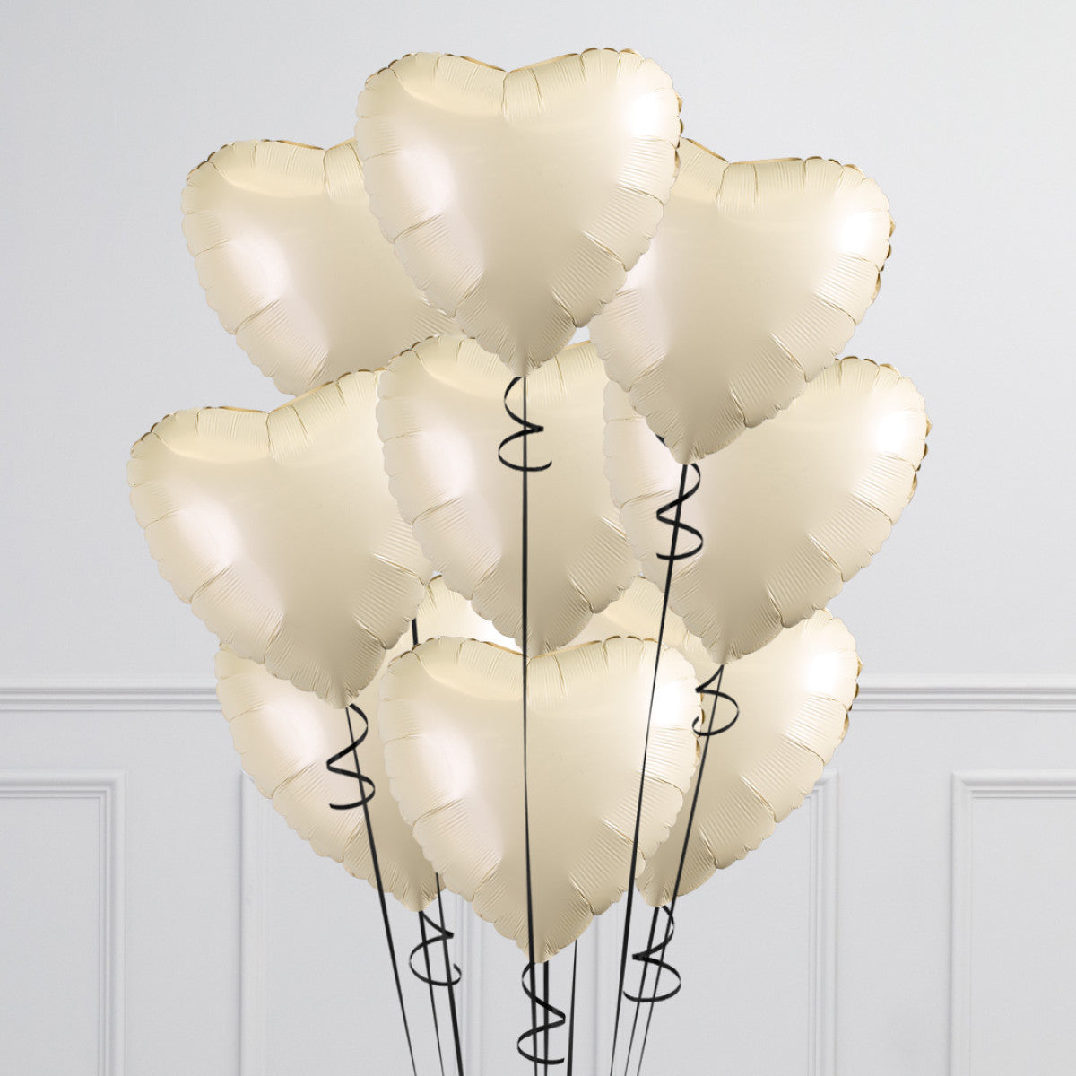 Black Bow Ivory Hearts Inflated Foil Balloon Bunch