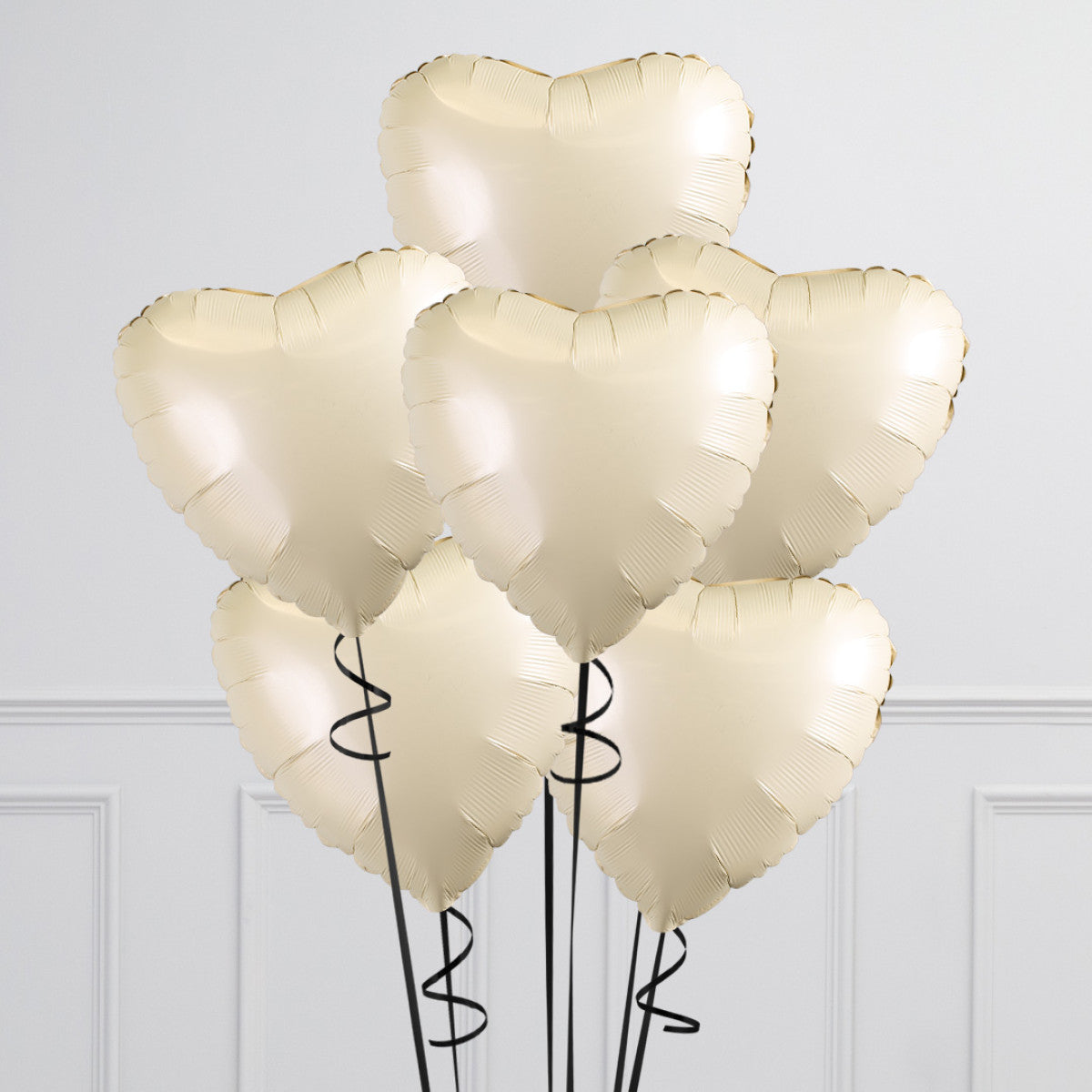Black Bow Ivory Hearts Inflated Foil Balloon Bunch