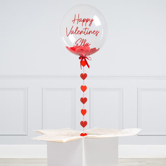 Personalised Red Heart Confetti Inflated Bubble Balloon