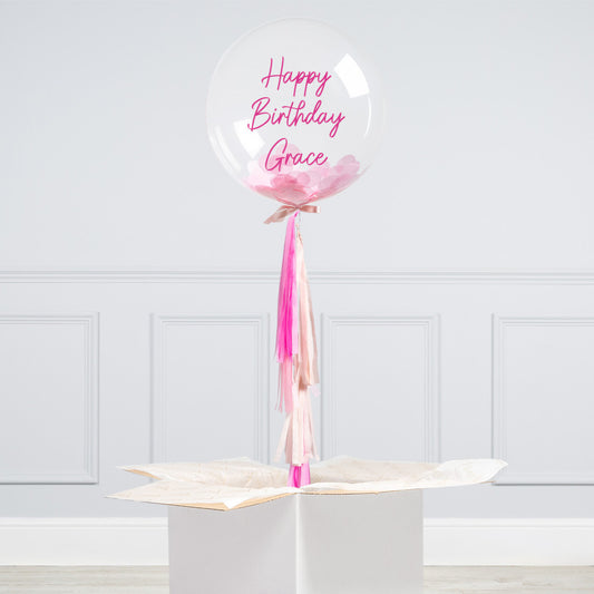 Personalised Baby Pink Confetti Inflated Bubble Balloon